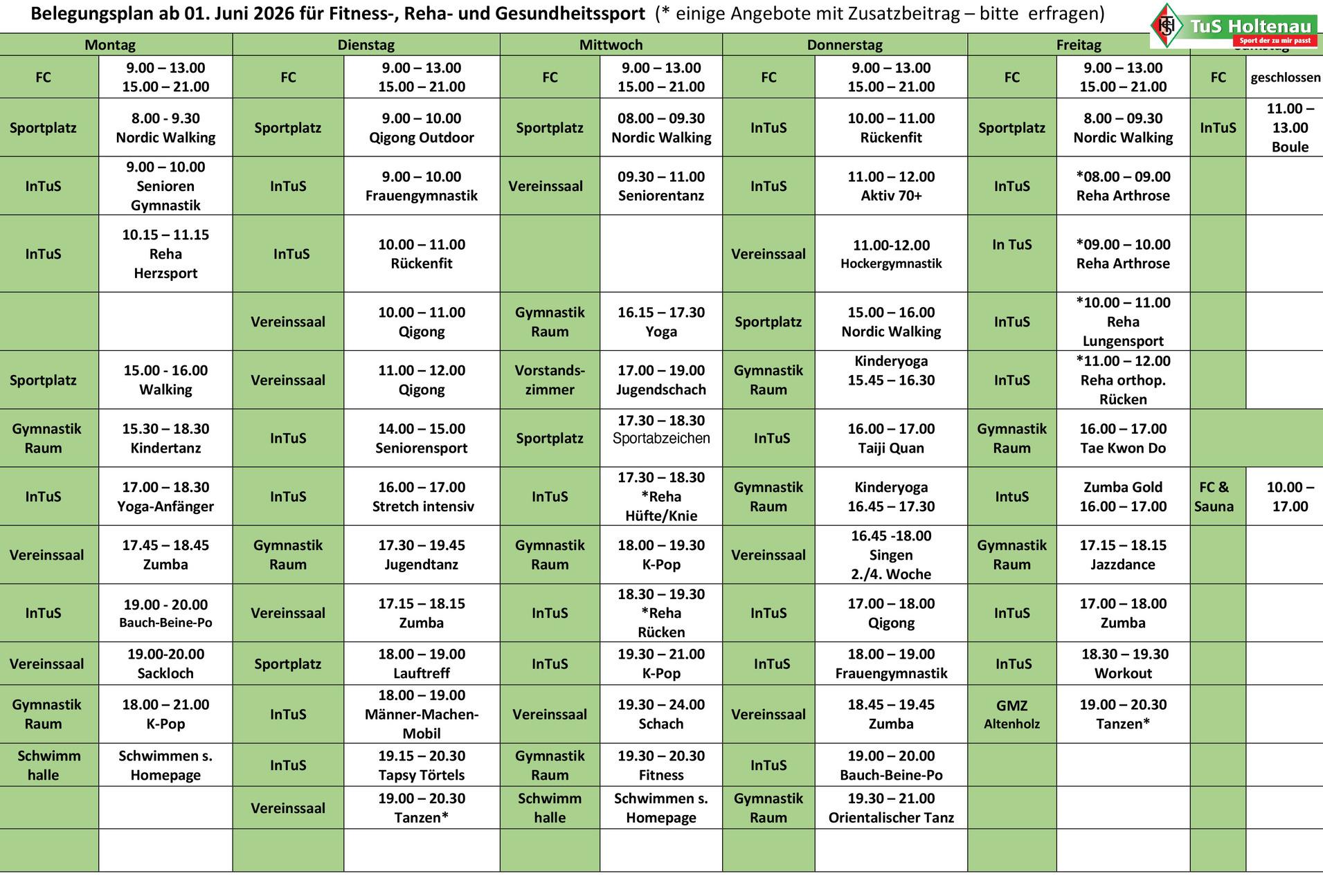Belegungsplan Juni 2026